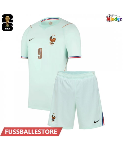 Günstige Frankreich Marcus Thuram #9 Auswärts Trikotsatzt Kinder WM 2026 Kurzarm (+ Kurze Hosen)